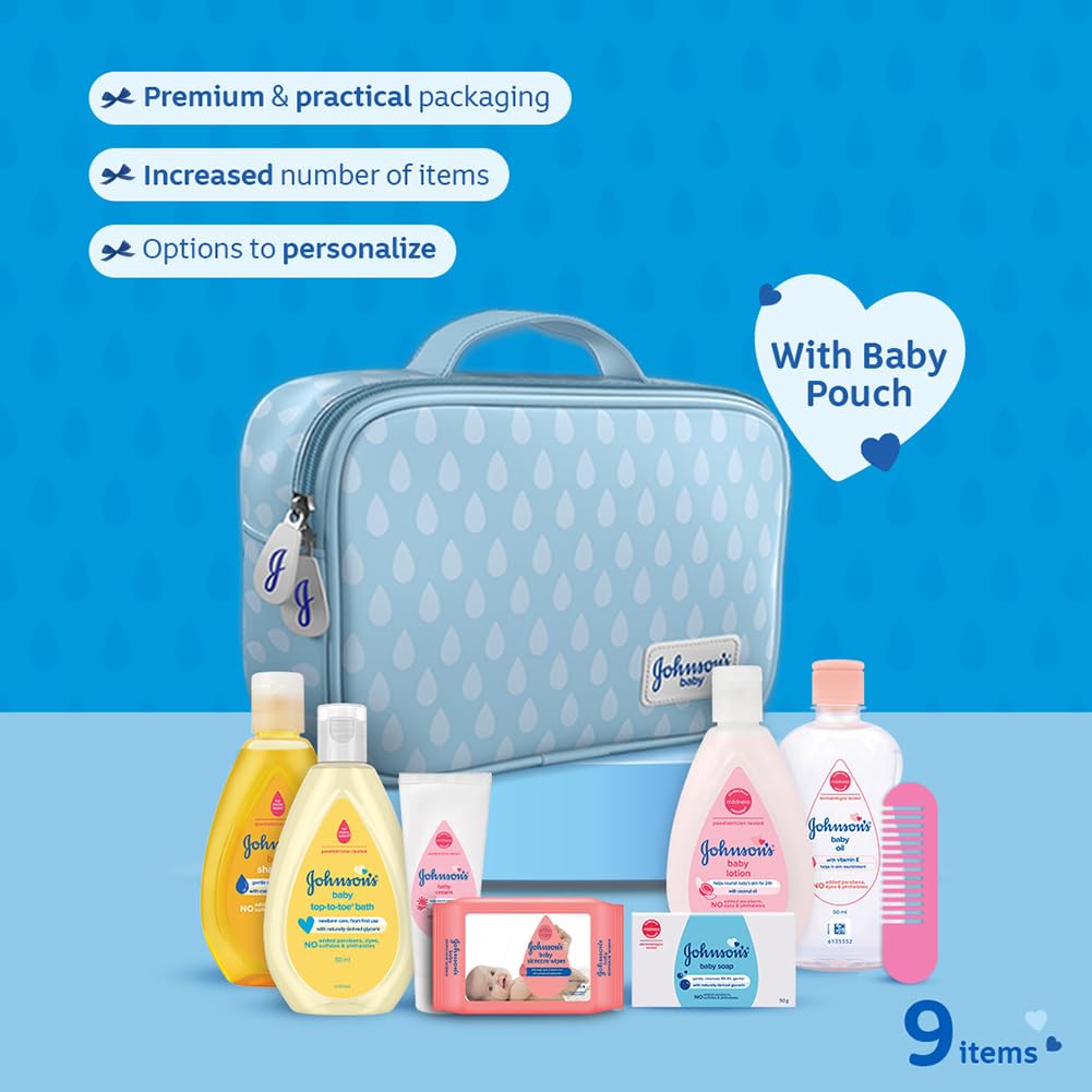 Johnson's Baby Gift Pack with Pouch - Complete Newborn Care Essentials Set