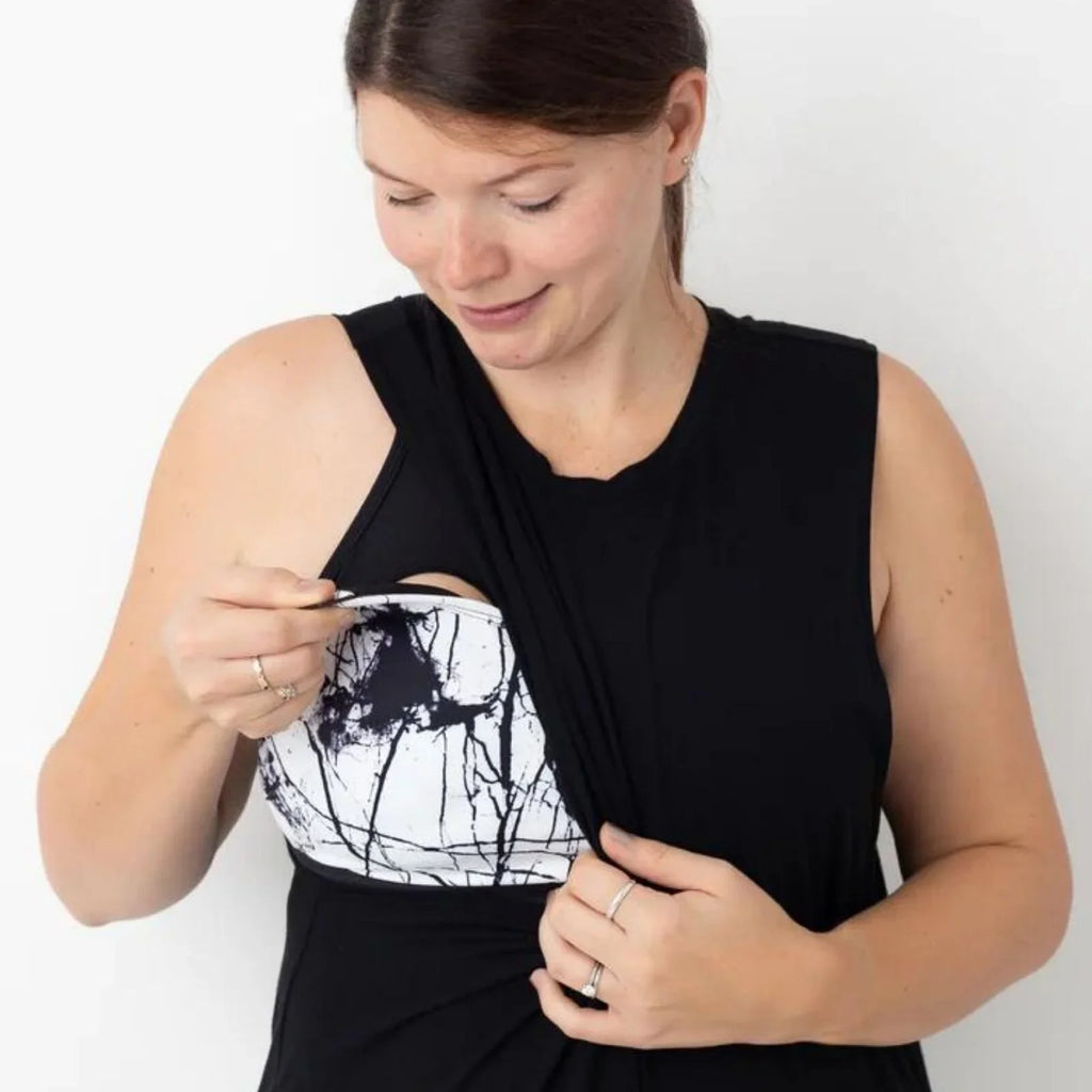 Maternity and Nursing Longline Vest Top - Black
